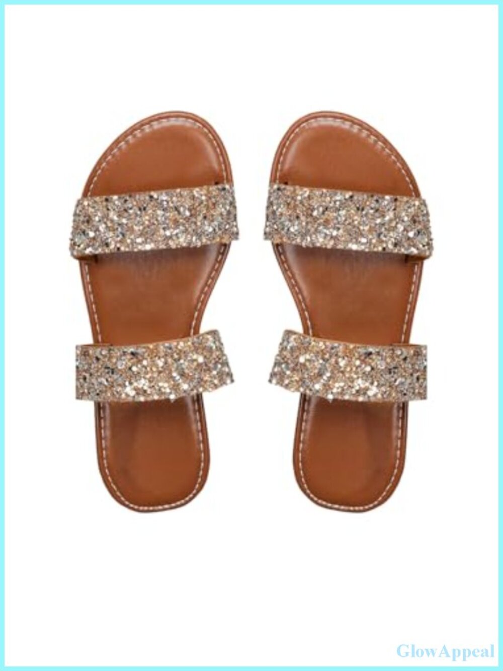 Glitter Rhinestone Flat Sandals Open Toe Double Strap Slip On Slides